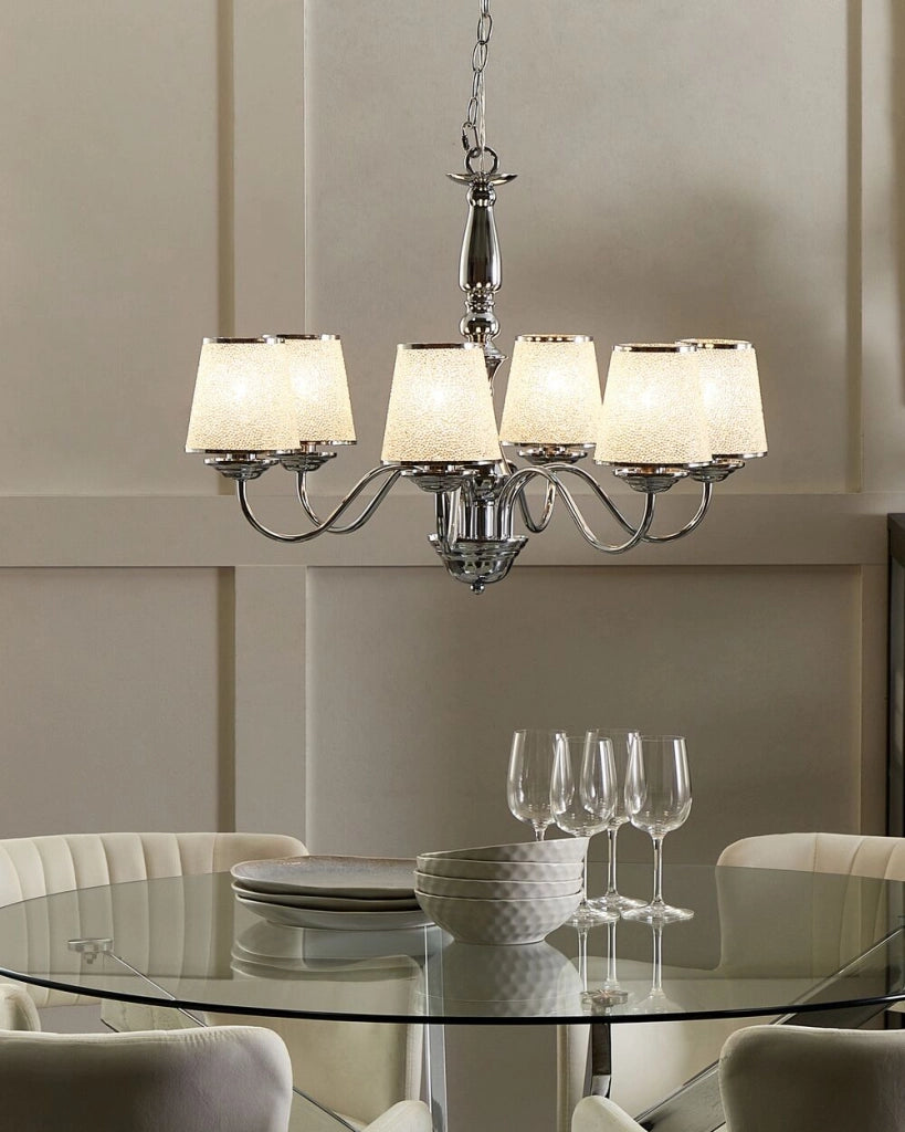 Lampadario in Metallo argento e vetro acrilico a 6 punti luce lampada a sospensione candeliere Classico