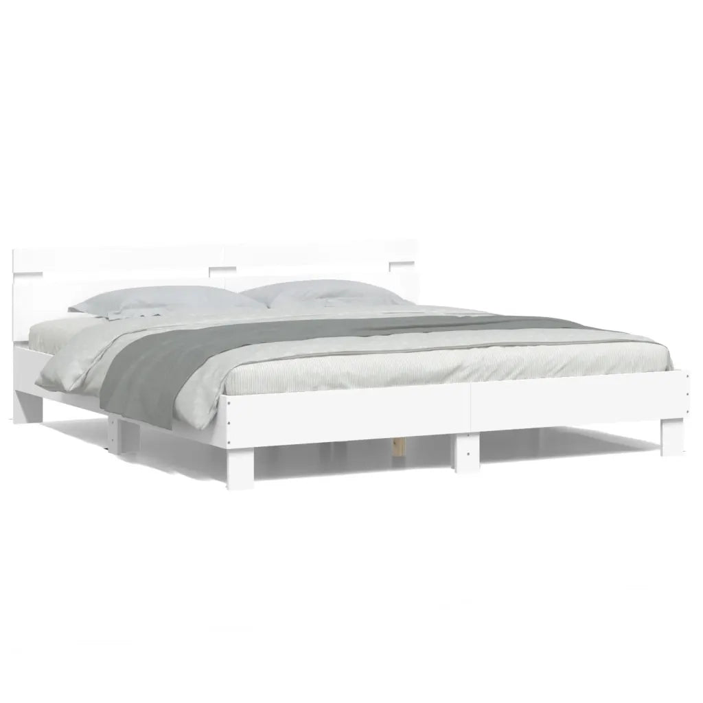 Giroletto con Testiera e LED-Struttura Letto con testiera Bianco 200x200 cm 184217