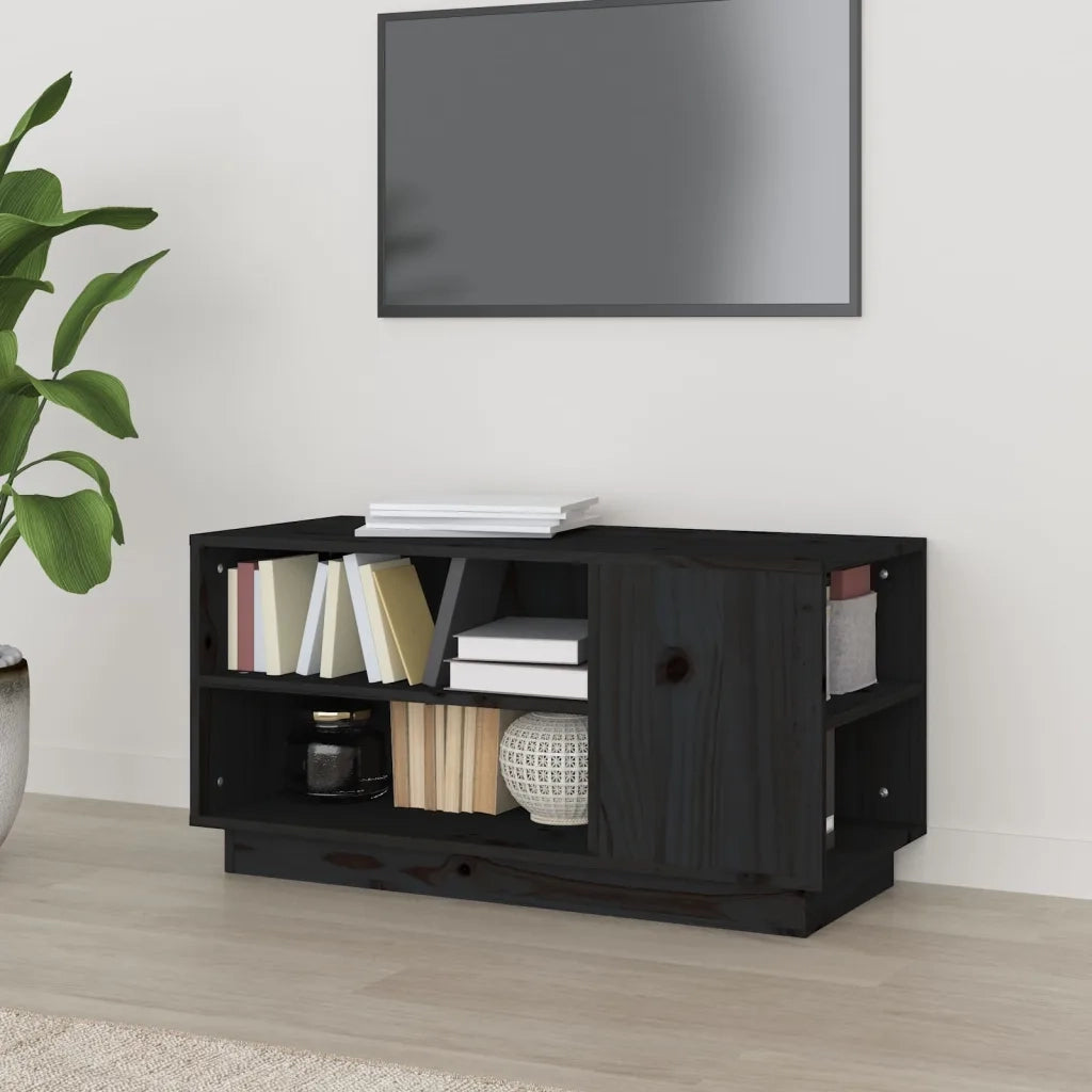 Mobile Porta TV Nera 80x35x40,5 cm in Legno Massello di Pino 814408