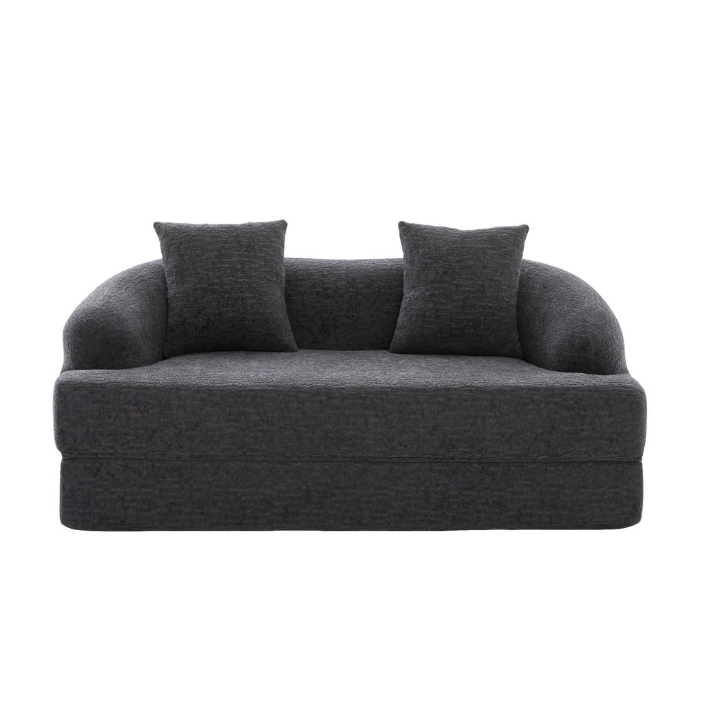 Divano letto 2 posti - con funzione pieghevole e 2 cuscini - in chenille grigio scuro