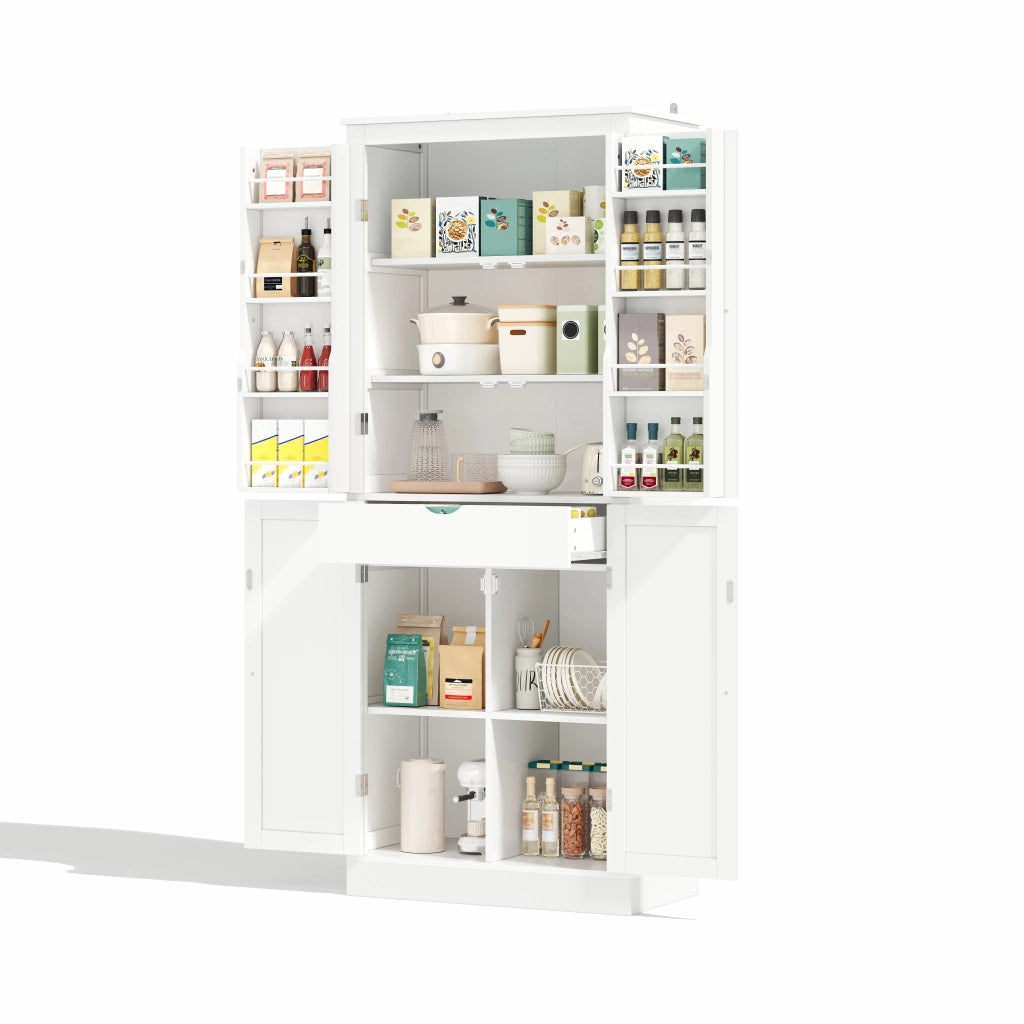 Credenza alta multifunzionale con ante, ripiani interni e cassetto, 182 × 40 × 75 cm, in MDF, bianco