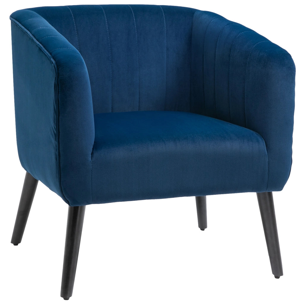 Poltrona ¨C Zephmum ¨C Velluto Blu, Gambe Legno, 70.5x70x76cm