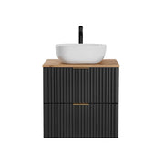 Insieme mobile sotto lavabo NOXERA 60 cm – Nero opaco e rovere – 2 cassetti + piano per lavabo + lavabo