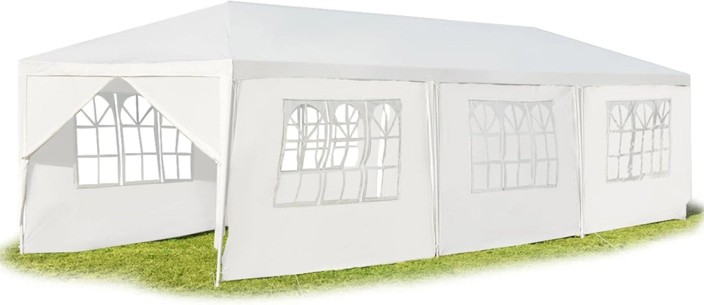 Gazebo da Giardino, 3 x 9 m, con 8 Pareti Laterali, Gazebo Pieghevole in Metallo, Tenda da Birra, con Protezione UV, per Feste, Matrimoni, Bianco