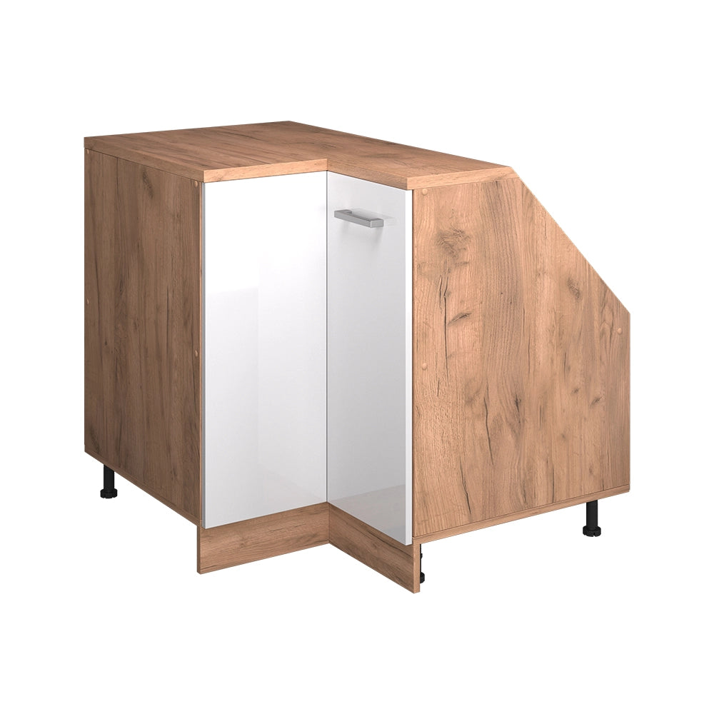 Mobile sottotetto Mobile angolare Rion Bianco lucido/Rovere dorato 75.6 x 83.8 cm con 1 porta, carcassa dell’armadio profondità 60 cm Vicco