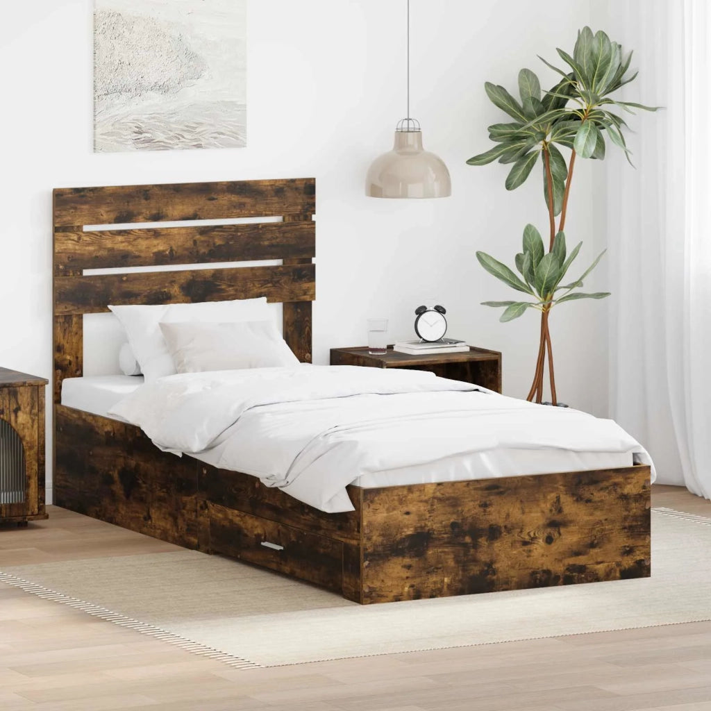Struttura del letto-Giroletto Rovere Affumicato e Argento 75 x 190 cm 645549