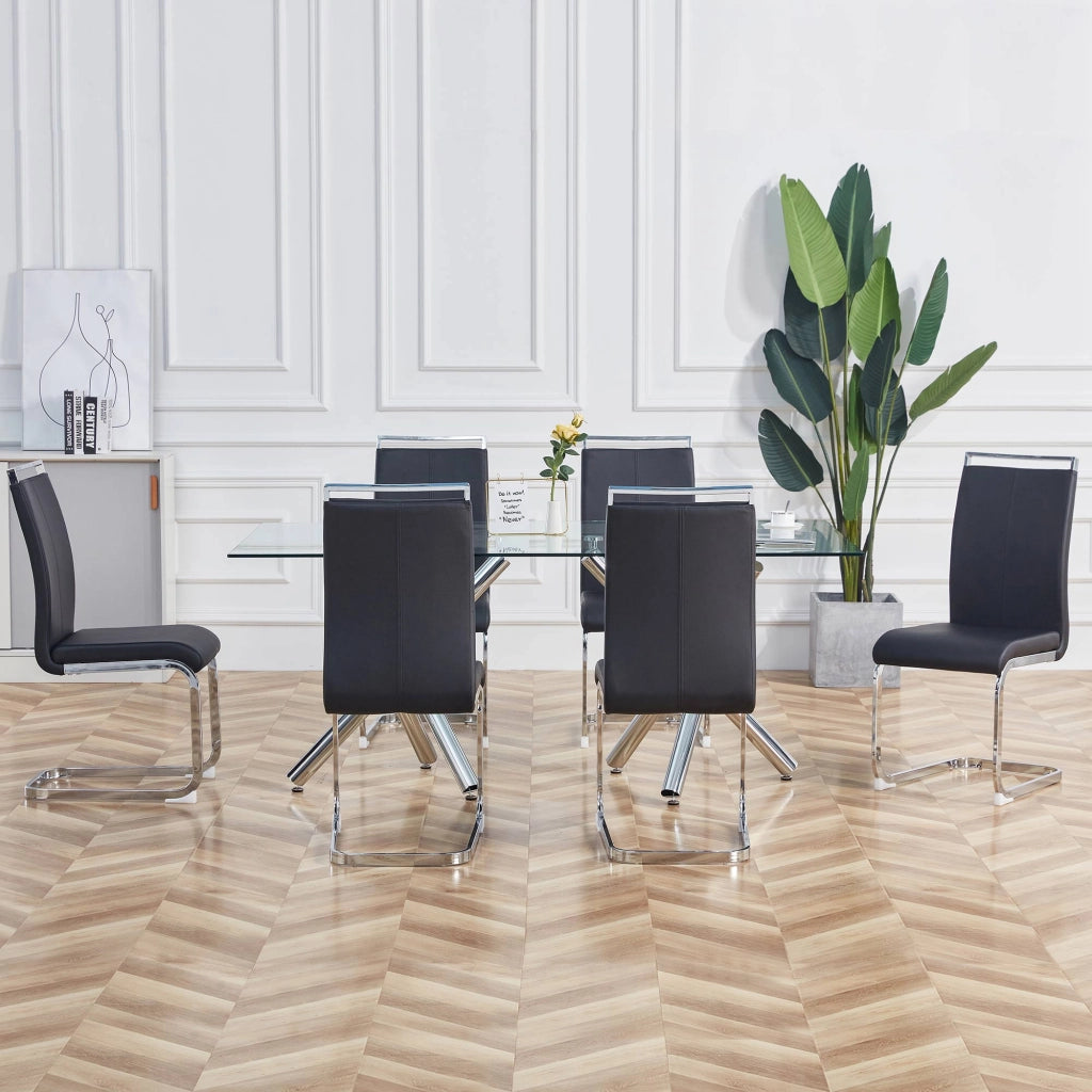 Sedia da Pranzo in Ecopelle Imbottita ¨C Xylo ¨C Nero, Set 4 Pezzi, Gambe in Metallo