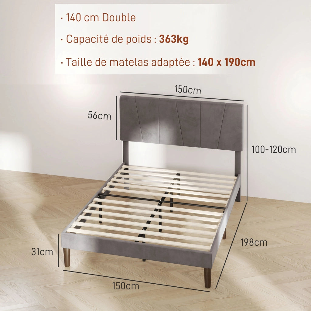 Letto matrimoniale con testiera regolabile ¨C Xylo ¨C 140x190 cm grigio struttura metallo