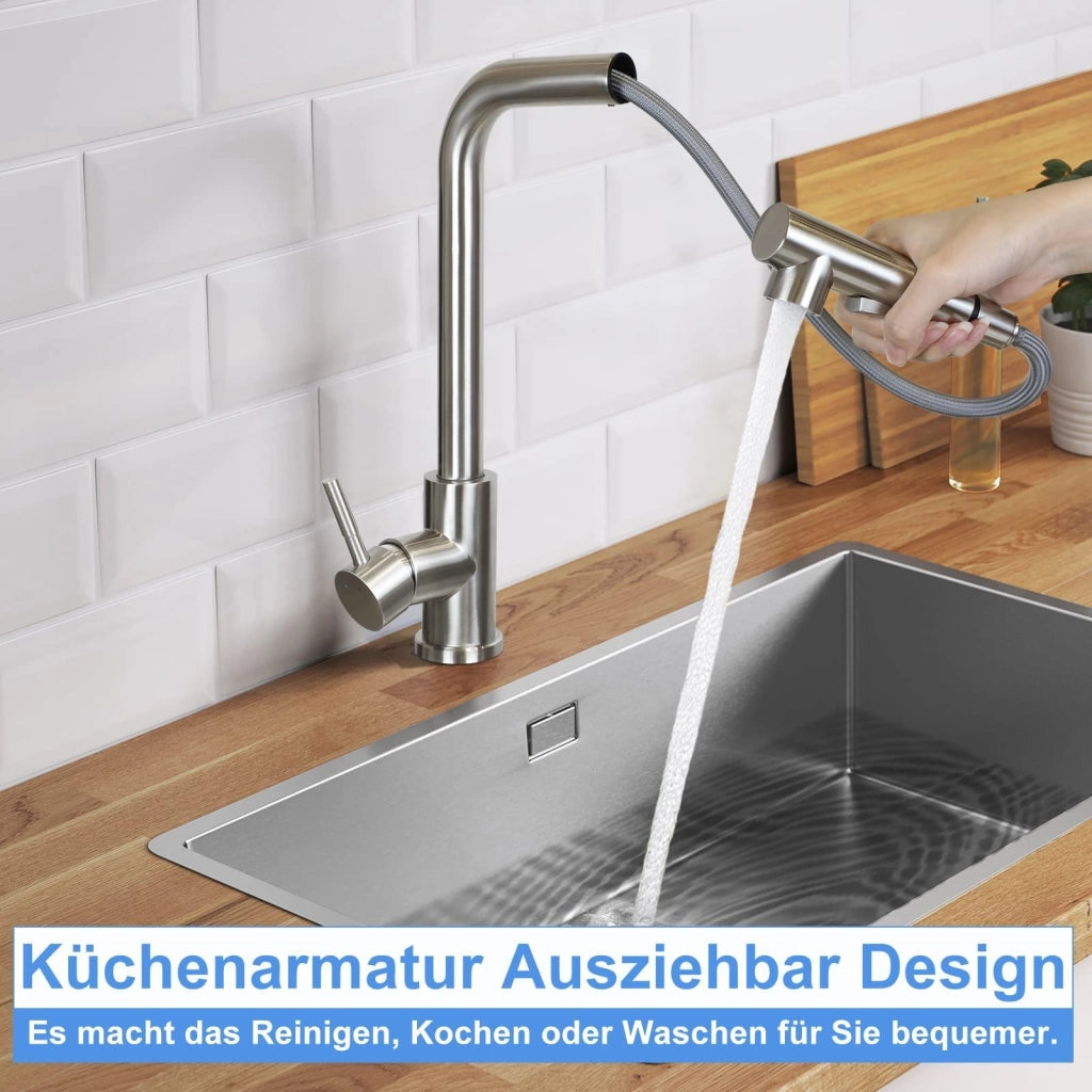 ZMH Rubinetti cucina estraibile in acciaio inox con doccia e 2 getti