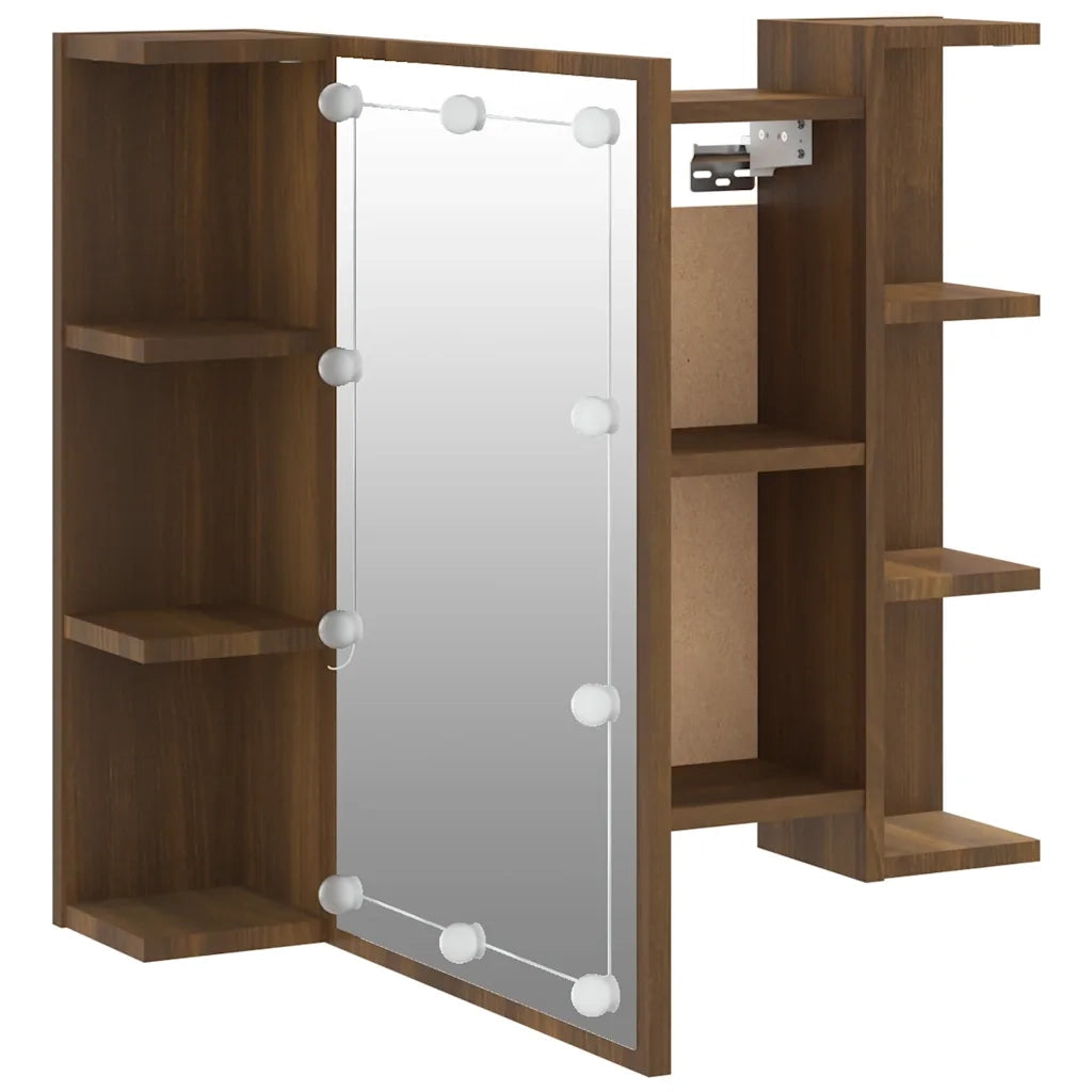 Mobile a Specchio con LED Rovere Marrone 70x16,5x60 cm 820453