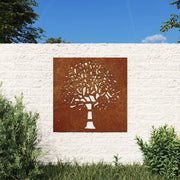 Decorazione Muro da Giardino 55x55 cm Albero in Acciaio Corten 824502