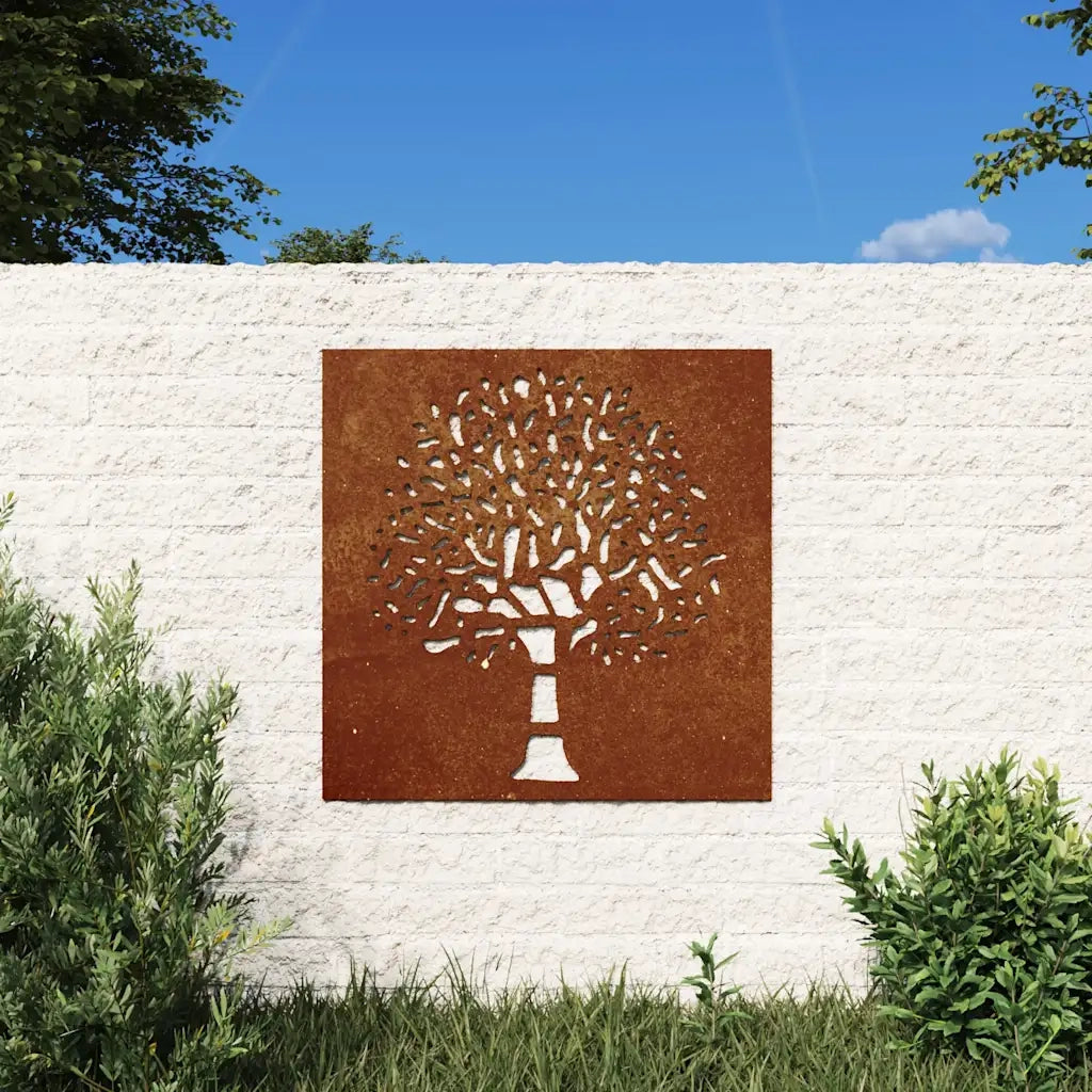 Decorazione Muro da Giardino 55x55 cm Albero in Acciaio Corten 824502