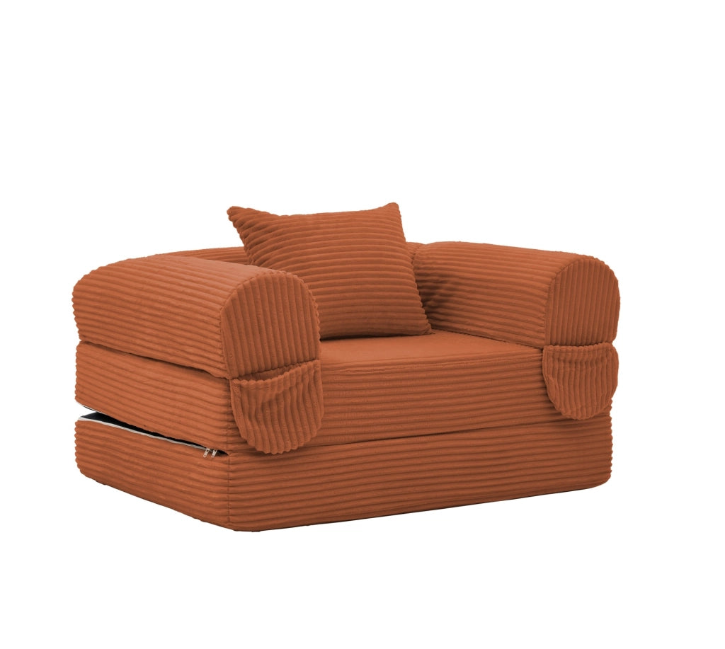 Poltrona letto singola pieghevole in velluto a coste arancione