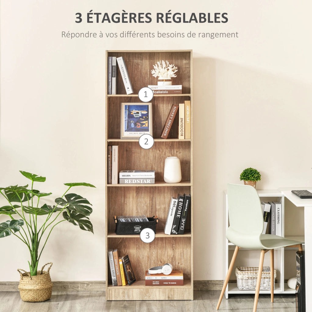 Libreria 5 Livelli Ripiani Regolabili ¨C zephmum ¨C Legno Naturale 63x29x176