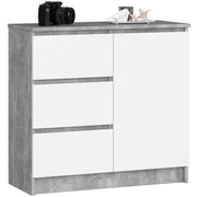 Cassettiera AKORD JERRY Cassettiera Cemento 80 cm 1 anta 3 cassetti inserto frontale Bianco 80x35x77 cm