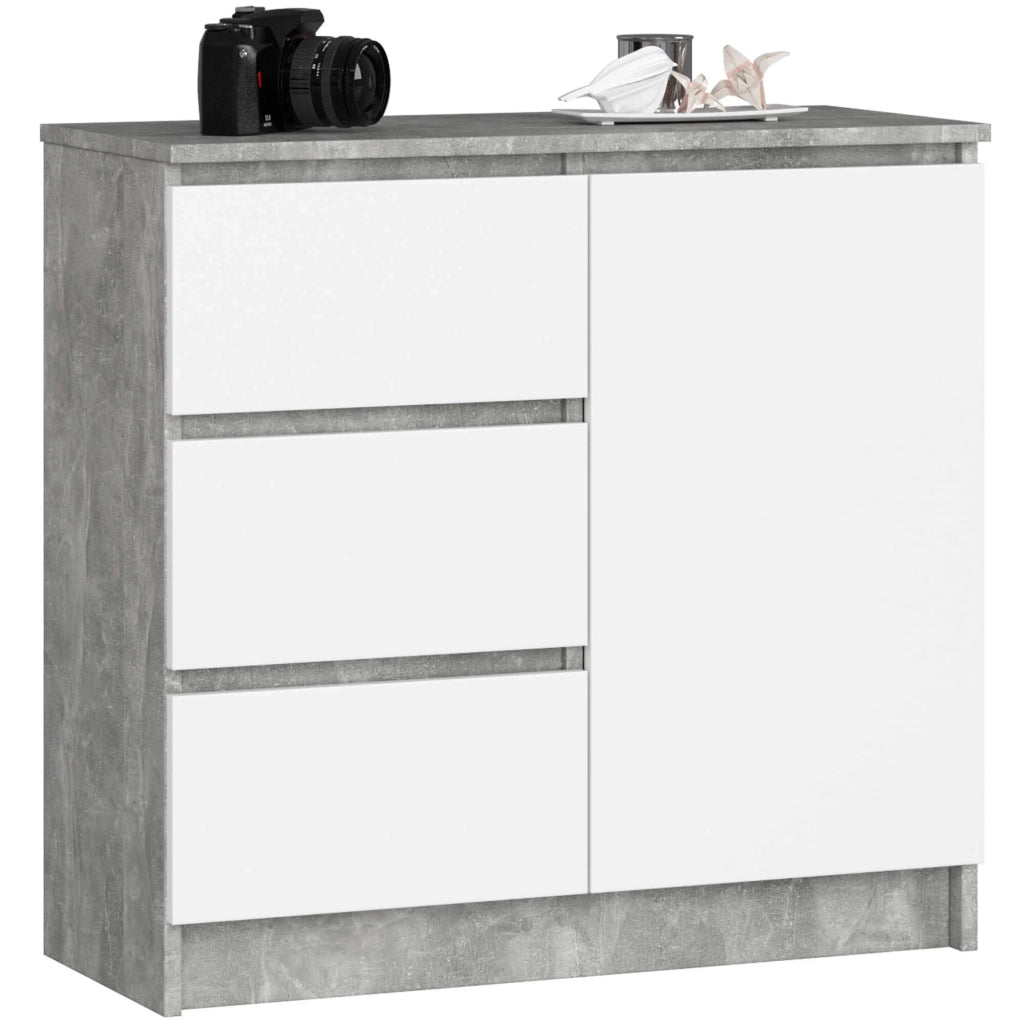 Cassettiera AKORD JERRY Cassettiera Cemento 80 cm 1 anta 3 cassetti inserto frontale Bianco 80x35x77 cm
