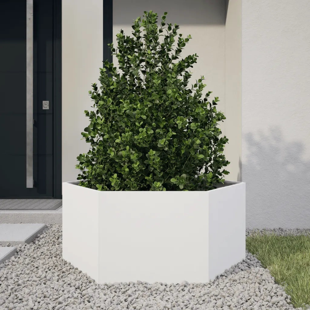 Fioriera | Cassetta per fiori | Vaso da Giardino Bianca Esagono 104x90x45 cm in Acciaio