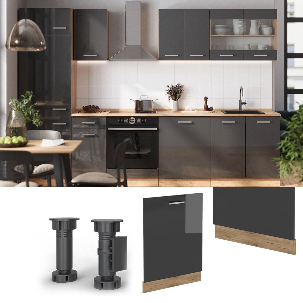Pannello frontale R-Line Antracite lucido/Rovere dorato 60 cm senza piano di lavoro Vicco