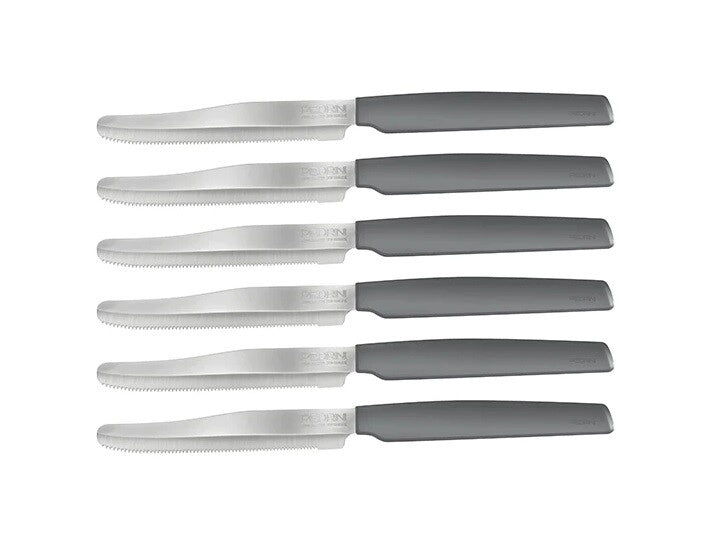 Set 6 Coltelli da Tavola Active Antracite con Lama Seghettata Pedrini