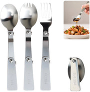 Kit da campeggio 3 pezzi - Flessibile - Acciaio inossidabile 304 - Compreso contenitore di conservazione - Leggero - Ideale per campeggio/picnic - Kit da tavola da picnic