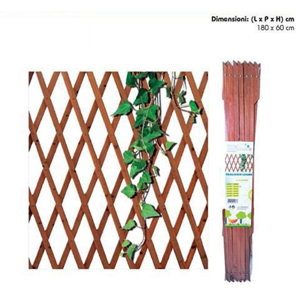 Trade Shop - Traliccio Rete Estensibile In Legno Scuro Per Parete Da Giardino Piante 180x60cm 243050 -