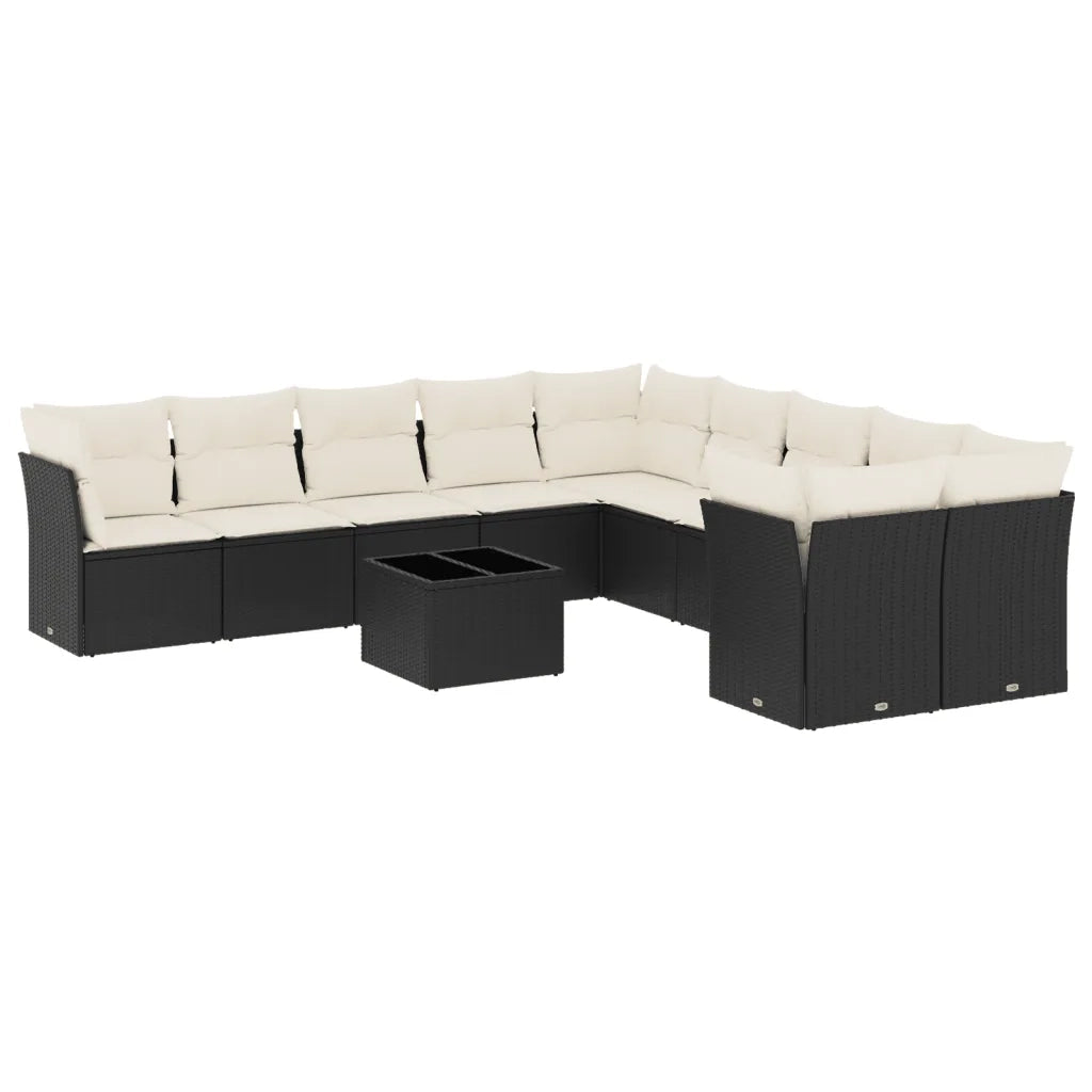 Set Divani da Giardino 11 pz con Cuscini in Polyrattan Nero 3218246