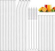 Set di Rietti in Vetro Riciclabili da 20 - Rietti Corti e Lunghi con Forma Rettilinea e Curva con Spazzole di Pulizia per Bubble Tea Smoothies Cocktails Succo