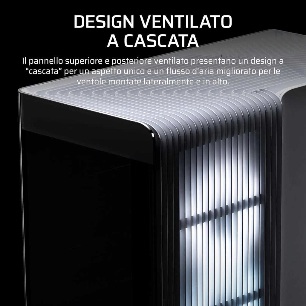 FRAME 4500X RS-R ARGB Case Mid-Tower per PC con Vetro Panoramico – Sistema di Montaggio InfiniRail, Adatto a Due Radiatori da 360 mm, Anti-Sag della GPU, Include 3 Ventole RS120R – Bianco