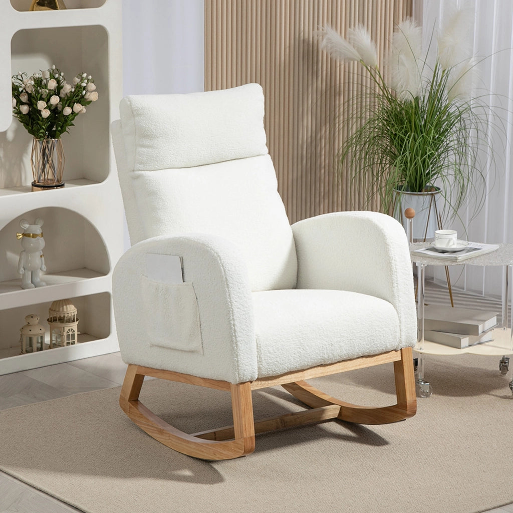 Poltrona a dondolo relax ¨C Xylo ¨C tessuto crema con struttura in legno