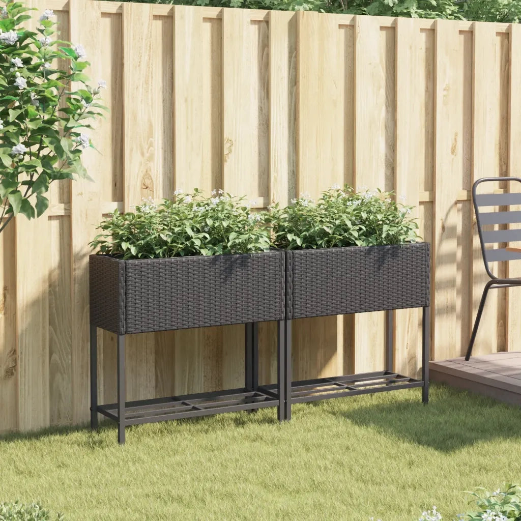 2 pz Fioriere | Cassetta per fiori | Vaso da Giardino con Ripiani Nere 70x28x70cm Polyrattan
