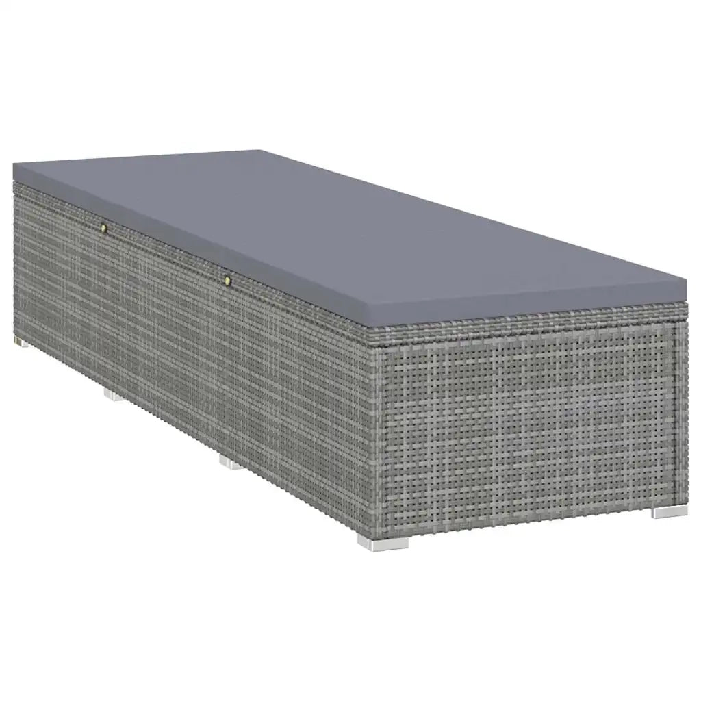 Lettino Prendisole con Cuscino e Tavolino in Polyrattan Grigio 46227