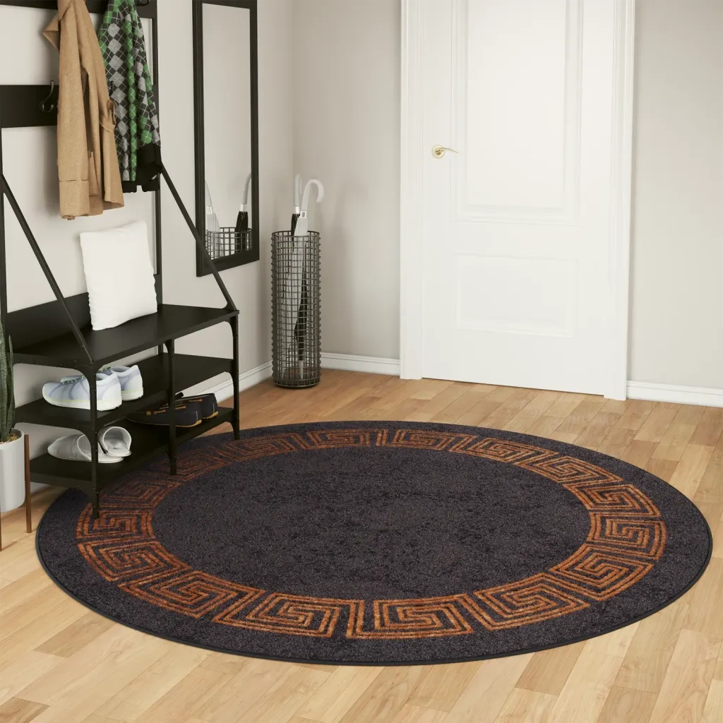 Tappeto Lavabile Nero e Oro Ø 200 cm 136630