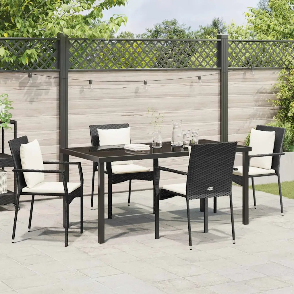 Set da Pranzo per Giardino con cuscino 5 pcs Nero polyrattan 3380074