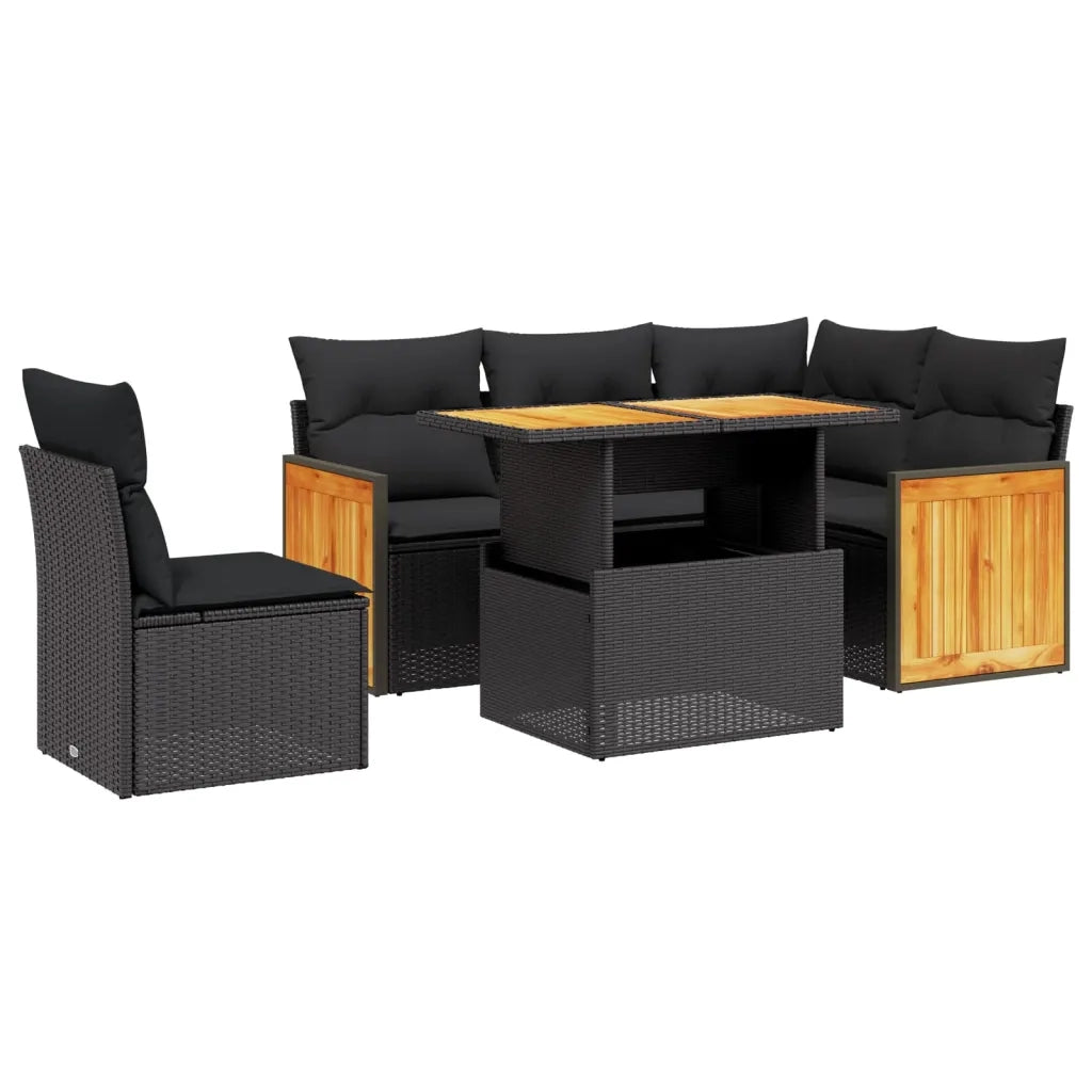 Set Divano da Giardino 6 pz con Cuscini Nero in Polyrattan 3273960