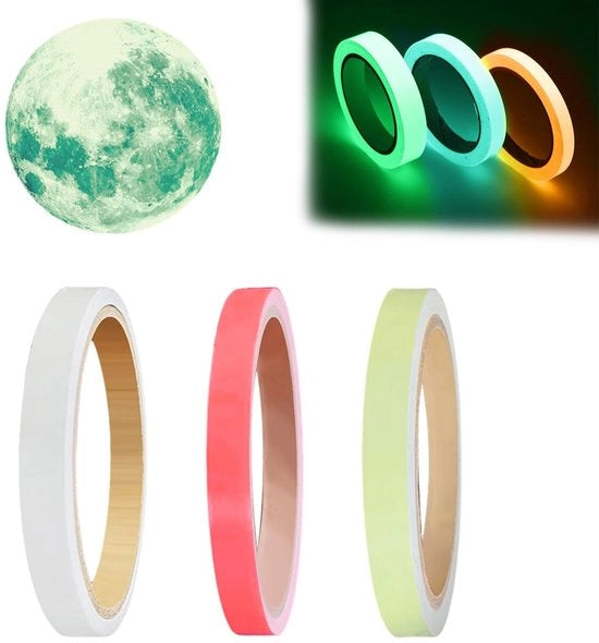 Nastro a luce fluorescente - 3 pezzi - Adesivo luminoso - Nastro decorativo - Nastro di allarme - Materiale PVC - 1cm x 500cm