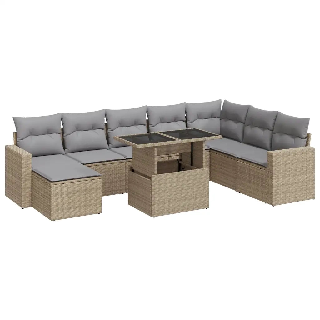 Set Divano da Giardino 9 pz con Cuscini Beige in Polyrattan 3326370