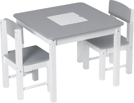 Casa per Bambini con Tavolo e 2 Sedie - Mobili per Bambini, Tavolo, Piccolo Tavolo - Per Bambini di Età Prescolare, Tifosi e Bambini - MDF - Grigio/Bianco