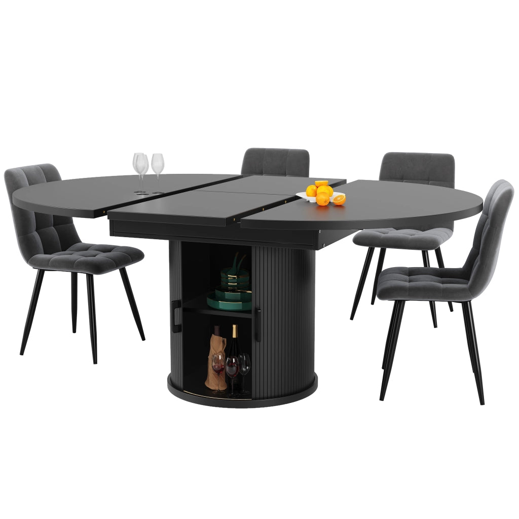Tavolo da Pranzo Rotondo Allungabile ¨C Xylo ¨C Noce/Nero, 118-158 cm, 6 Persone