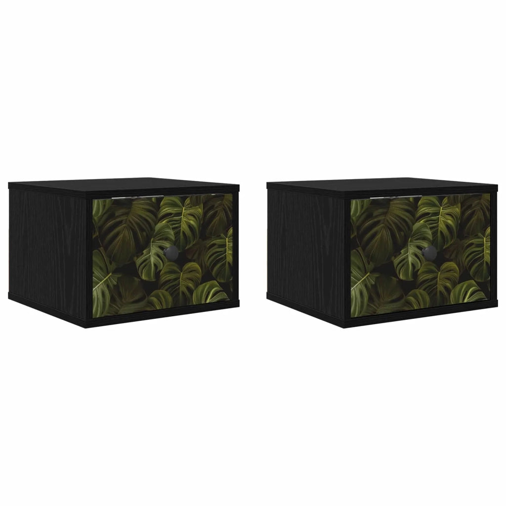 Mobiletto da comodino a parete ELBURG 2 pz Rovere Nero 8007448
