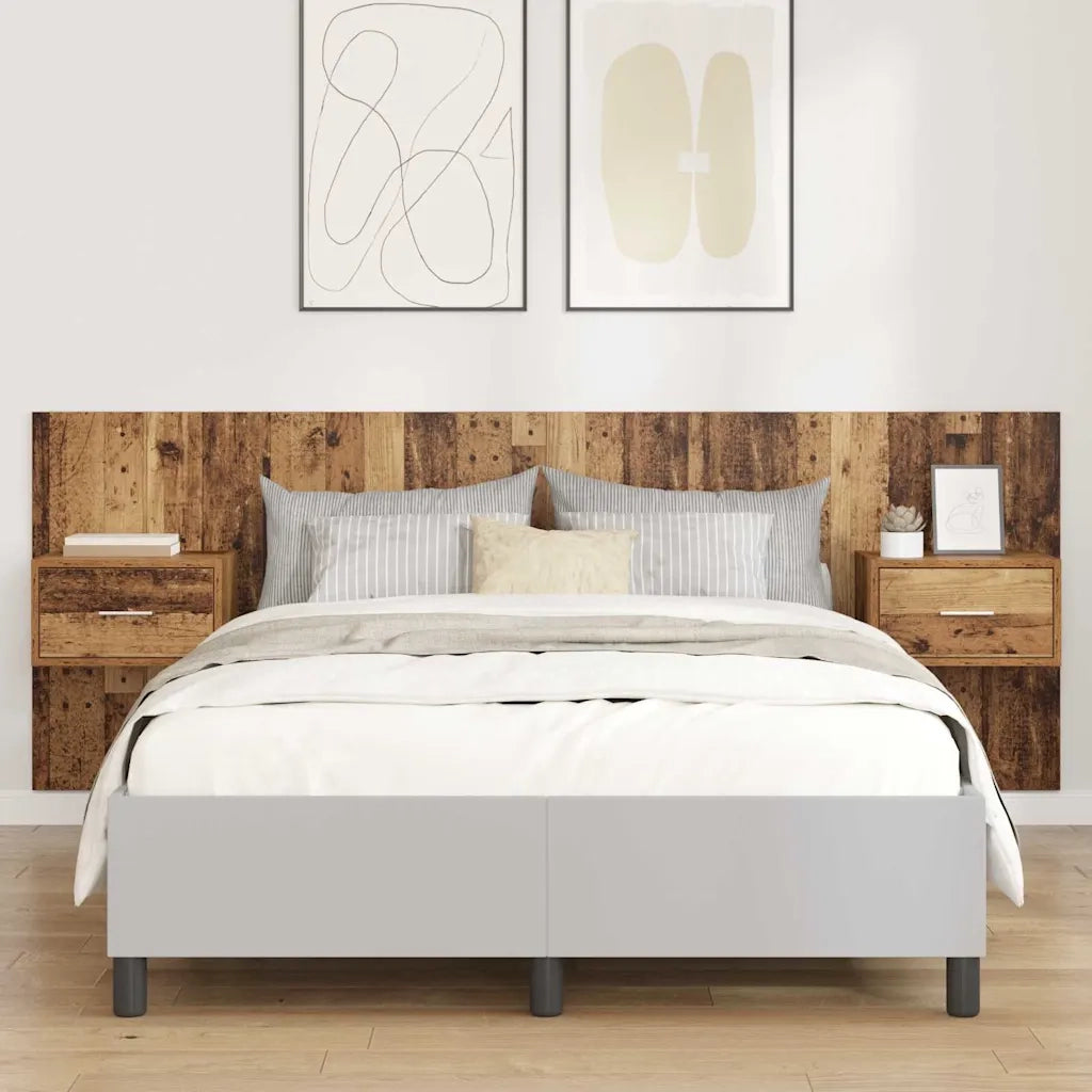 Testiera | Testata con Comodino 3 pcs Legno vecchio Legno multistrato