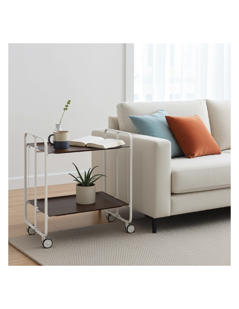 Carrello da cucina pieghevole bianco con ruote BAUHAUS 2 ripiani