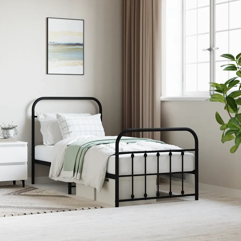 Giroletto con Testiera e Pediera-Struttura Letto Metallo Nero 90x190 cm 415564
