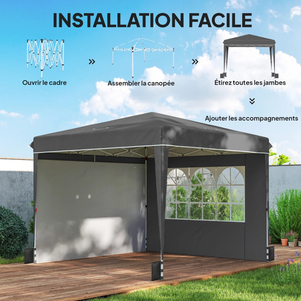 Tendone da giardino 3x3m ¨C zephmum ¨C pieghevole con pareti, grigio