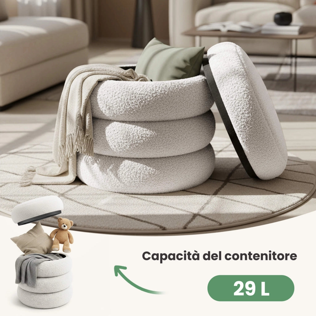 Pouf contenitore cilindrico in tessuto teddy 42 cm SNUGGO Bianco Nebbia