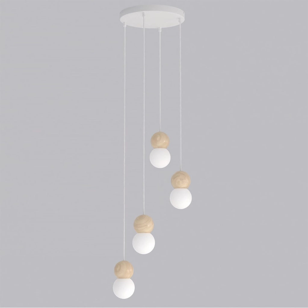 Lampada a sospensione LOOP in acciaio bianco opaco e legno