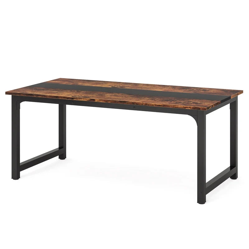 Scrivania multifunzione 160x80 cm in legno e metallo, nera e marrone rustico