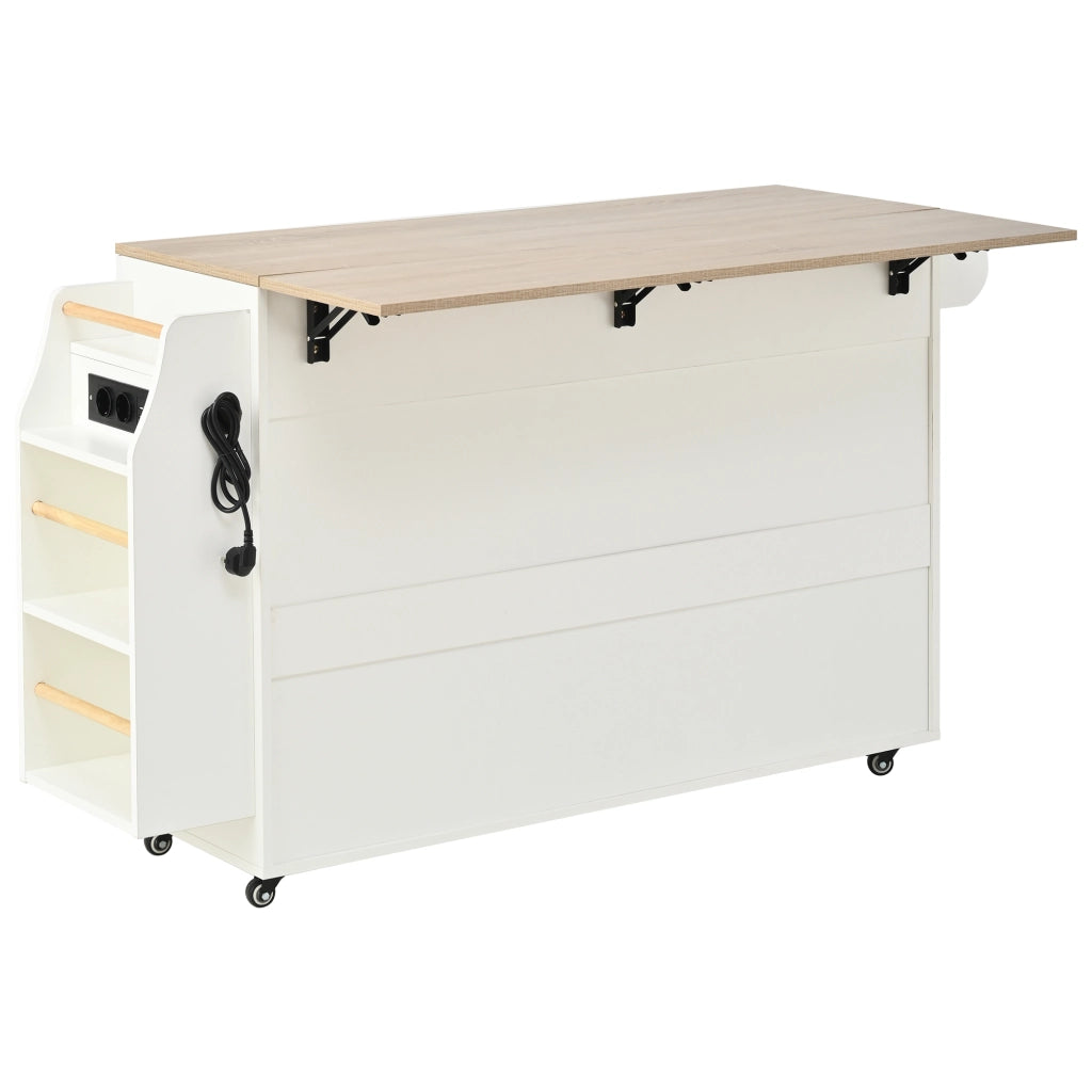 Isola cucina con piano estraibile e prese - per cucina - in MDF - 120×40(70)×90 cm - bianco