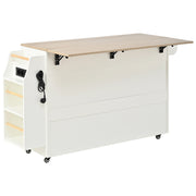 Isola cucina con piano estraibile e prese - per cucina - in MDF - 120×40(70)×90 cm - bianco