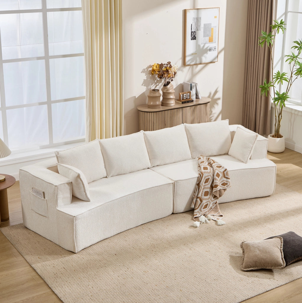 Divano modulare curvo dal design moderno in velluto bianco per soggiorno