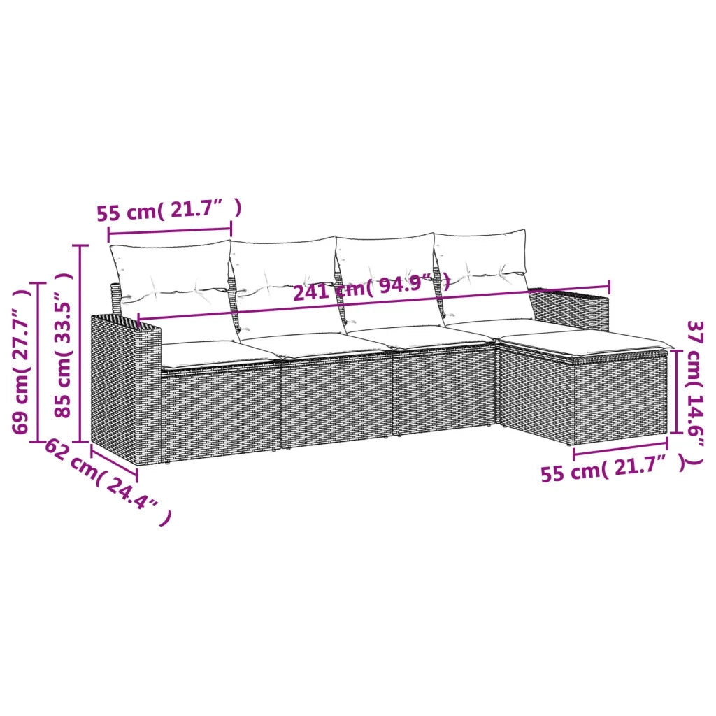 Set Divano da Giardino 5 pz | Set Salotto da Giardino con Cuscini Grigio in Polyrattan